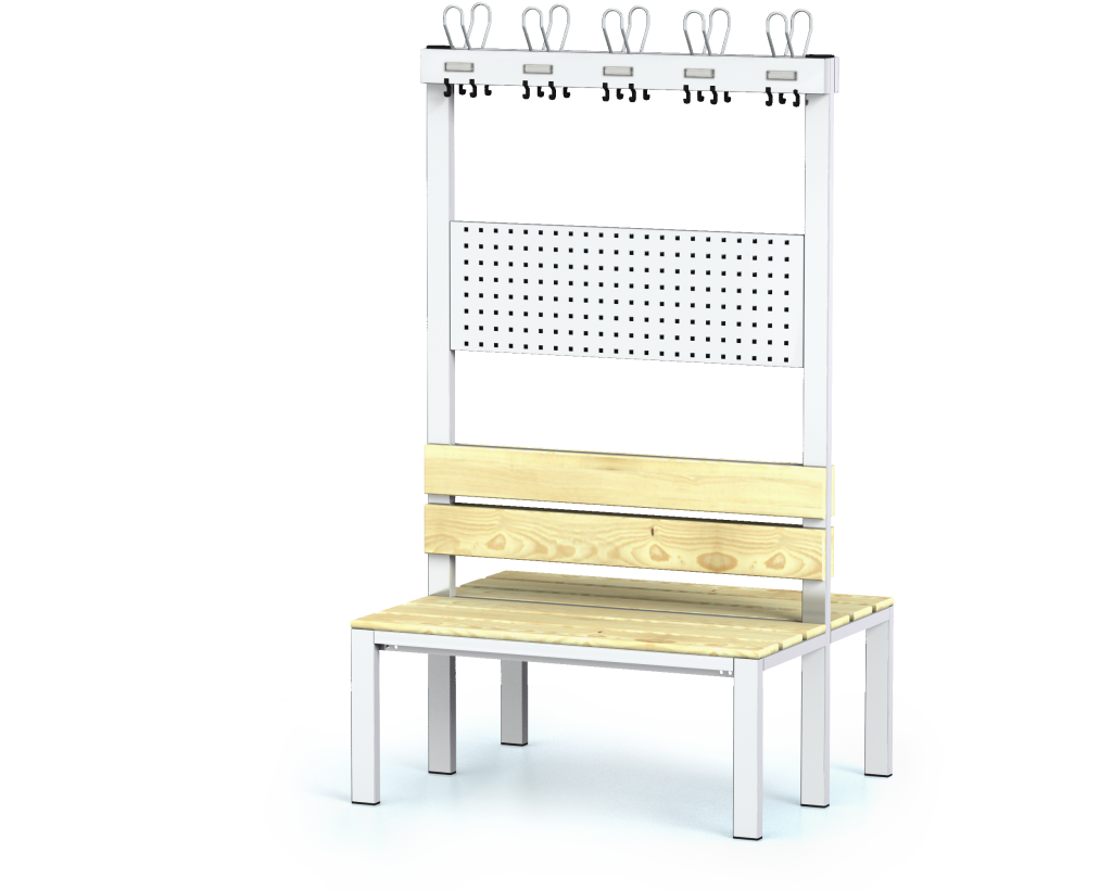 Double-sided benches with backrest and racks, spruce sticks -  basic version 1800 x 1000 x 830
